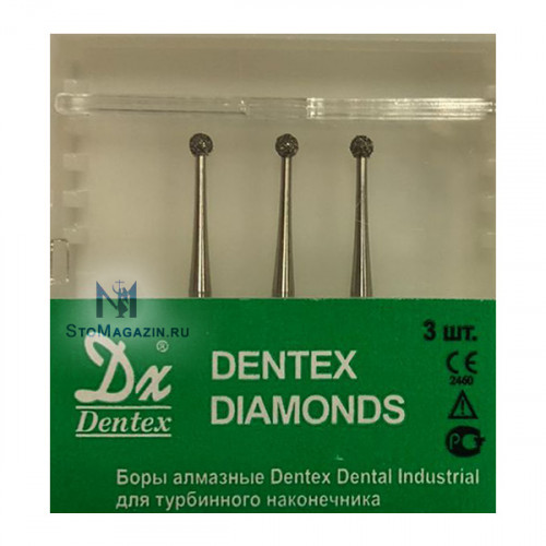 Боры алмазные Dentex C105L FG, 3шт, турб.нак, шаровидн.Dentex Dental Industrial