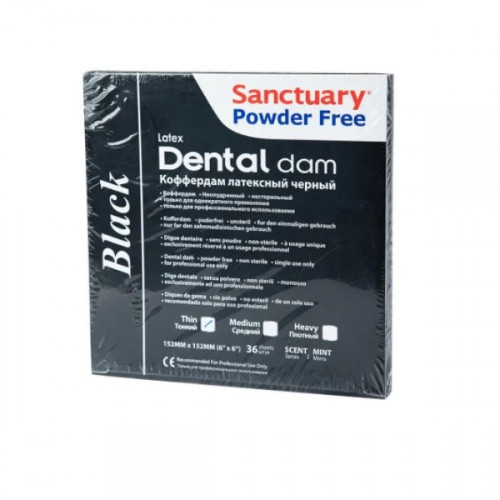 Листы латексные Dental Dams 152*152 thin, тонкие 0,14мм 36шт черные c ароматом мятыМалайзия
