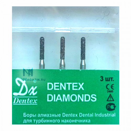 Боры алмазные Dentex C348 FG, 3шт, турб.нак, цилиндр закр конDentex Dental Industrial